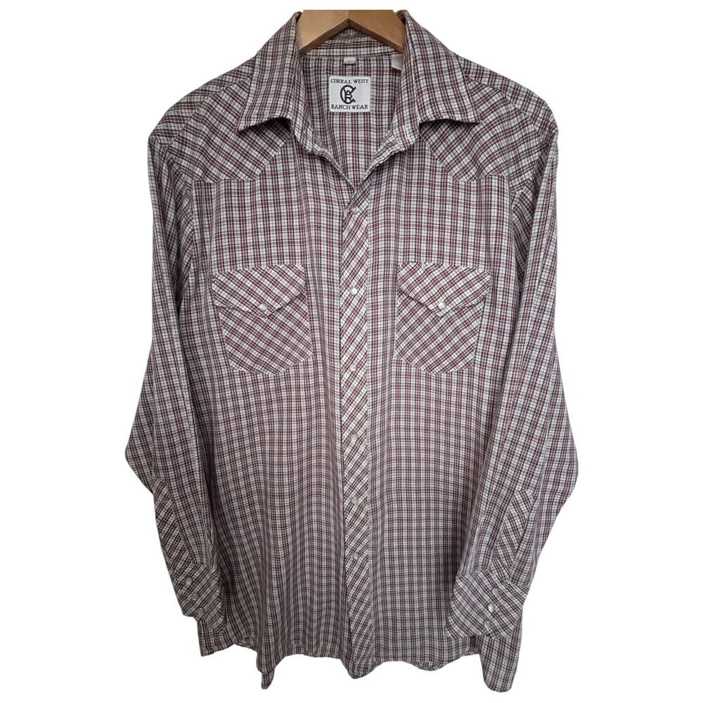 Corral West Ranchwear Plaid Pearl Snap Western Shirt Mens Large Cowboy